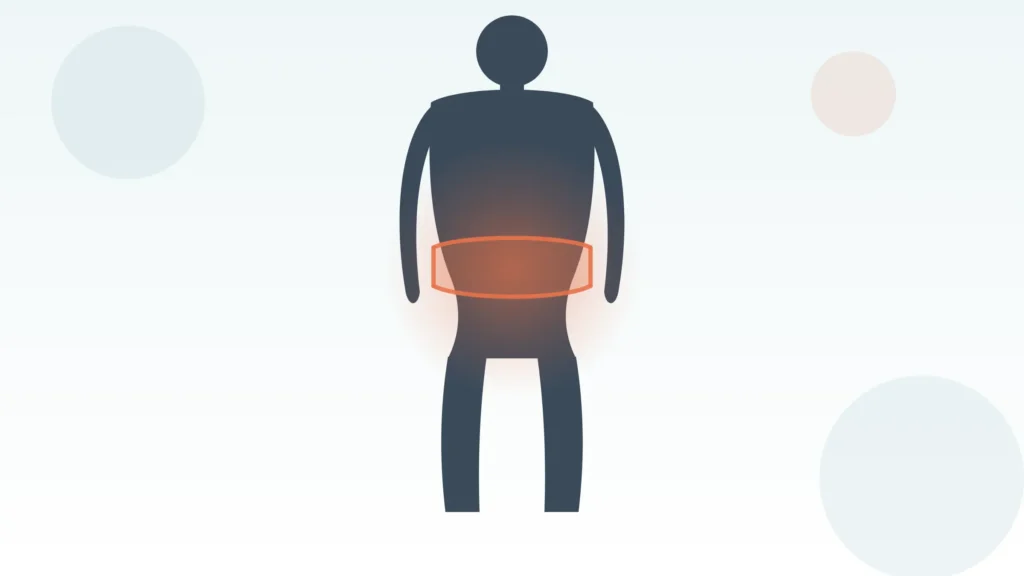 Illustration highlighting the waist and lower back area where pain is commonly felt