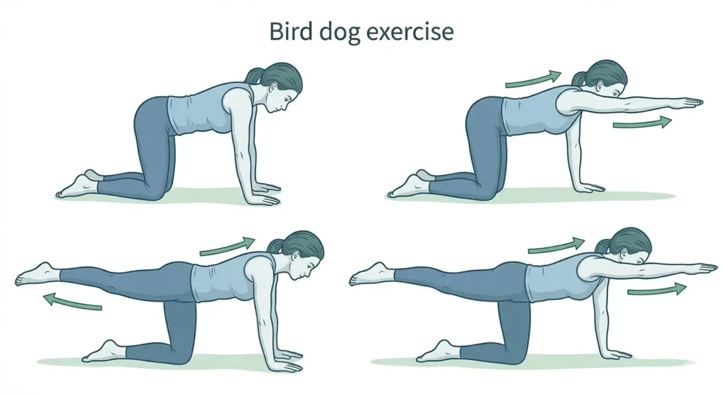 Bird dog exercise for core stability and lower back support